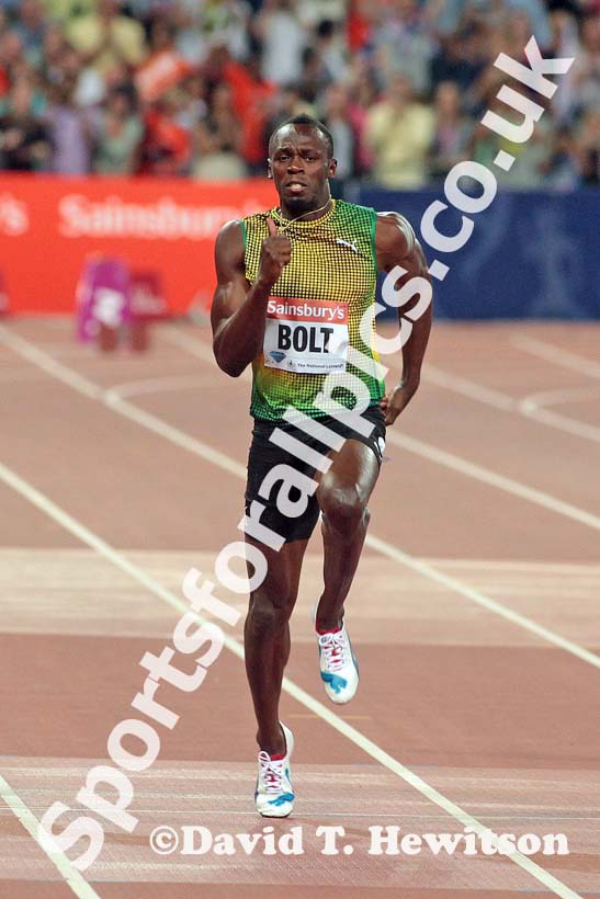 Usain Bolt, 100 metres,  2013 IAAF Diamond League, Sainsbury's Anniversary Games, Queen Elizabeth Olympic Park, London.